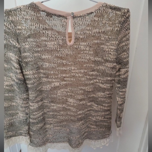 Anthropologie Champagne and  Strawberry sz Small Cream & Blush Pink Lace Sweater - Picture 3 of 5
